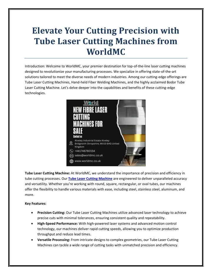 elevate your cutting precision with tube laser