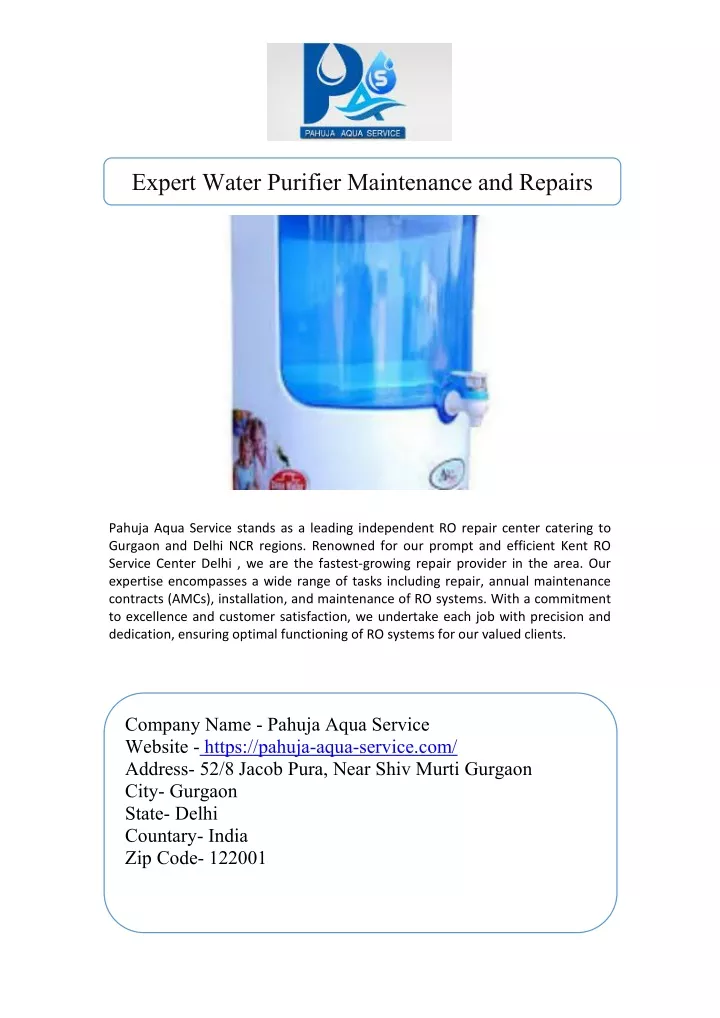 expert water purifier maintenance and repairs