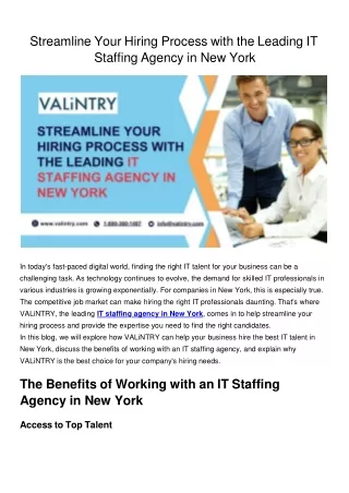 Streamline Your Hiring Process with the Leading IT Staffing Agency in New York