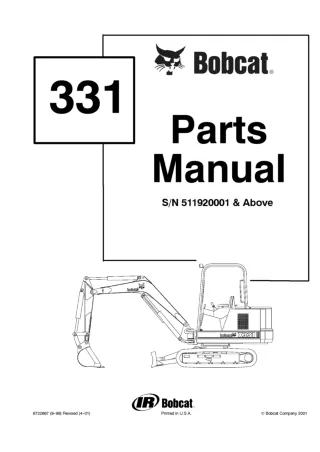 Bobcat 331 Excavator Parts Catalogue Manual Instant Download (SN - 511920001 and Above)