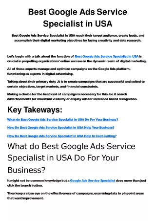 Best Google Ads Service Specialist in USA