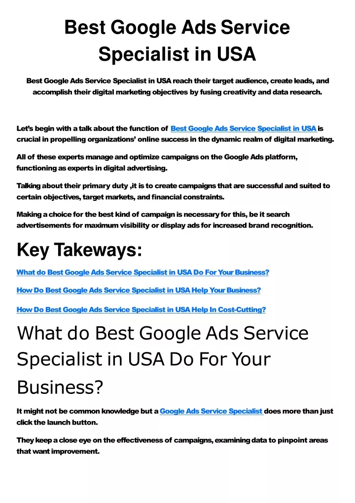 best google ads service specialist in usa