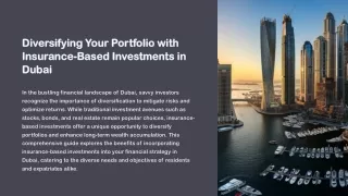 Diversifying Your Portfolio with Insurance Based Investments in Dubai