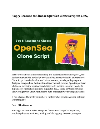 Top 5 Reasons to Choose OpenSea Clone Script in 2024