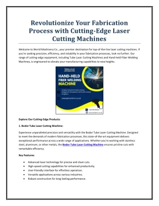 Revolutionize Your Fabrication Process with Cutting-Edge Laser Cutting Machines