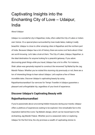 Captivating Insights into the Enchanting City of Love – Udaipur, India