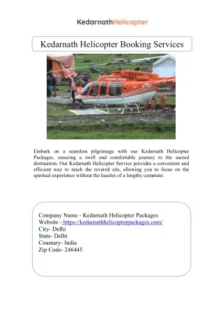 Kedarnath Helicopter Booking Services