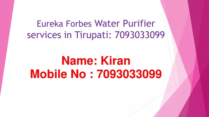 eureka forbes water purifier services in tirupati