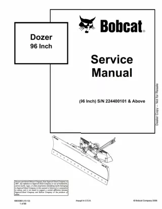 Bobcat Dozer 96 Inch Service Repair Manual Instant Download (96 Inch SN 224400101 AND Above)