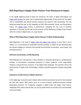 ESG Reporting in Supply Chain Finance_ From Disclosure to Impact