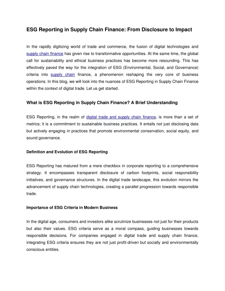 esg reporting in supply chain finance from