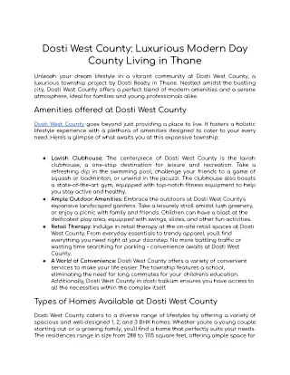 Dosti West County: Luxurious Modern Day County Living in Thane