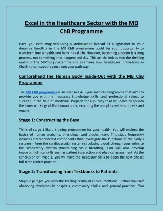 Excel in the Healthcare Sector with the MB ChB Programme
