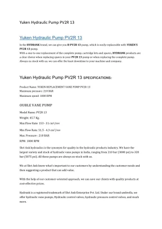 Yuken Hydraulic Pump PV2R 13