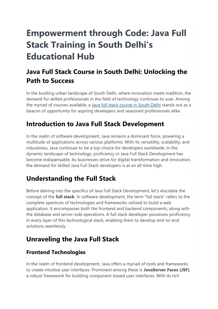 empowerment through code java full stack training