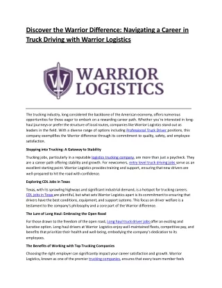 Discover the Warrior Difference Navigating a Career in Truck Driving with Warrior Logistics