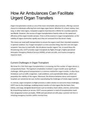 How Air Ambulances Can Facilitate Urgent Organ Transfers