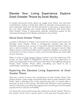 Elevate Your Living Experience: Explore Dosti Greater Thane by Dosti Realty