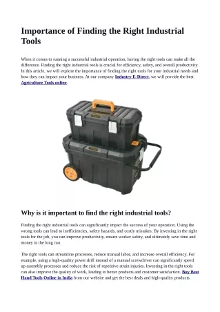 Importance of Finding the Right Industrial Tools