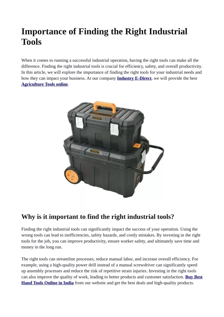 importance of finding the right industrial tools