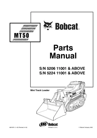 Bobcat MT50 Mini Track Loader Parts Catalogue Manual Instant Download (SN 5206 11001 & Above SN 5224 11001 & Above)