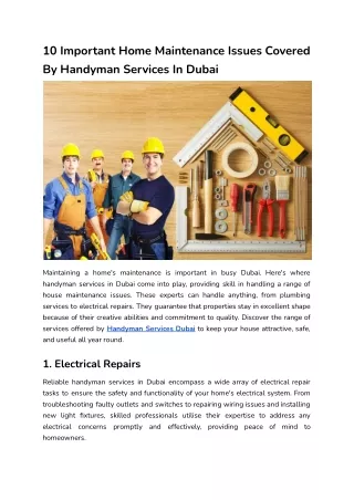 10 Important Home Maintenance Issues Covered By Handyman Services In Dubai