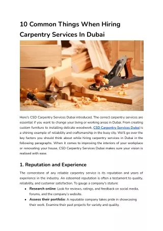 10 Common Things When Hiring Carpentry Services In Dubai