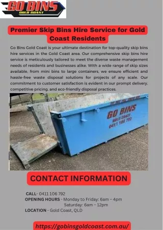 Premier Skip Bins Hire Service for Gold Coast Residents