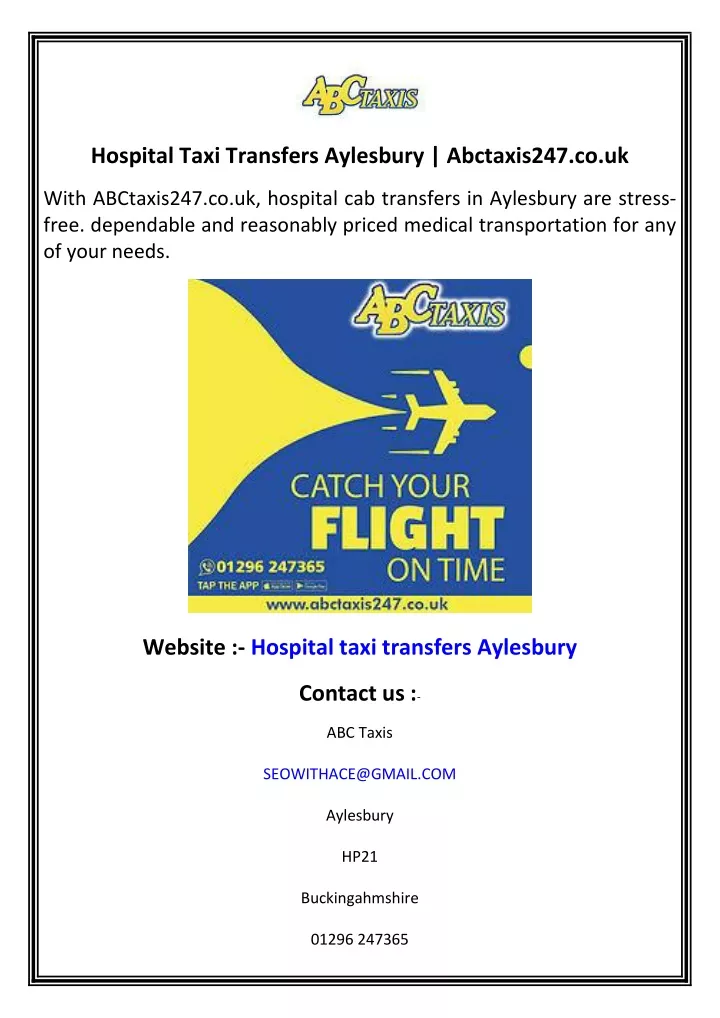 hospital taxi transfers aylesbury abctaxis247