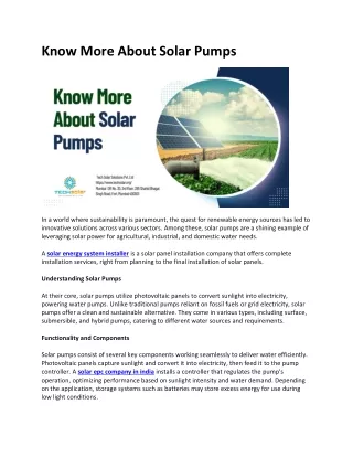 Know More About Solar Pumps