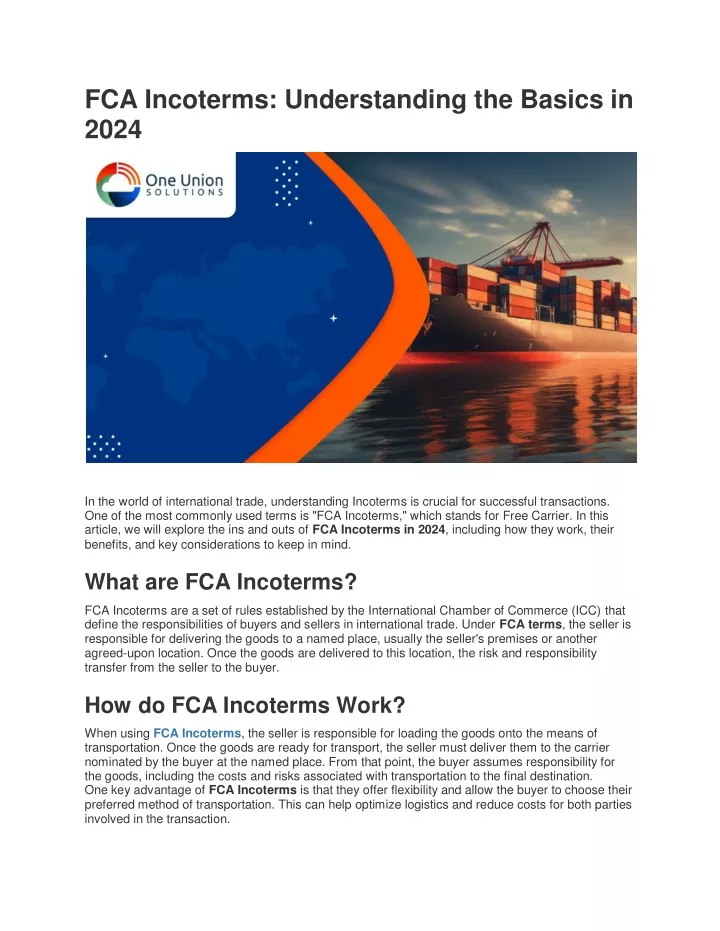 fca incoterms understanding the basics in 2024