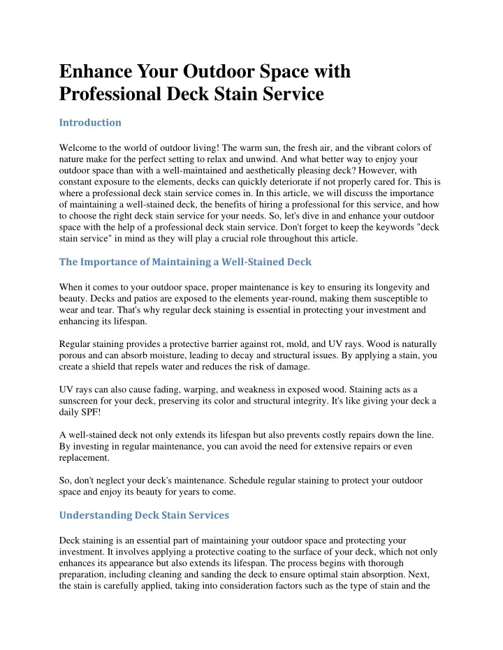 enhance your outdoor space with professional deck