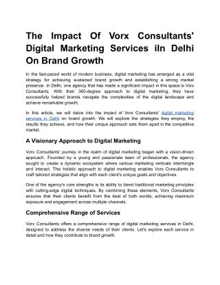 The Impact Of Vorx Consultants' Digital Marketing Services iIn Delhi On Brand Growth