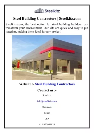 Steel Building Contractors  Steelkitz.com