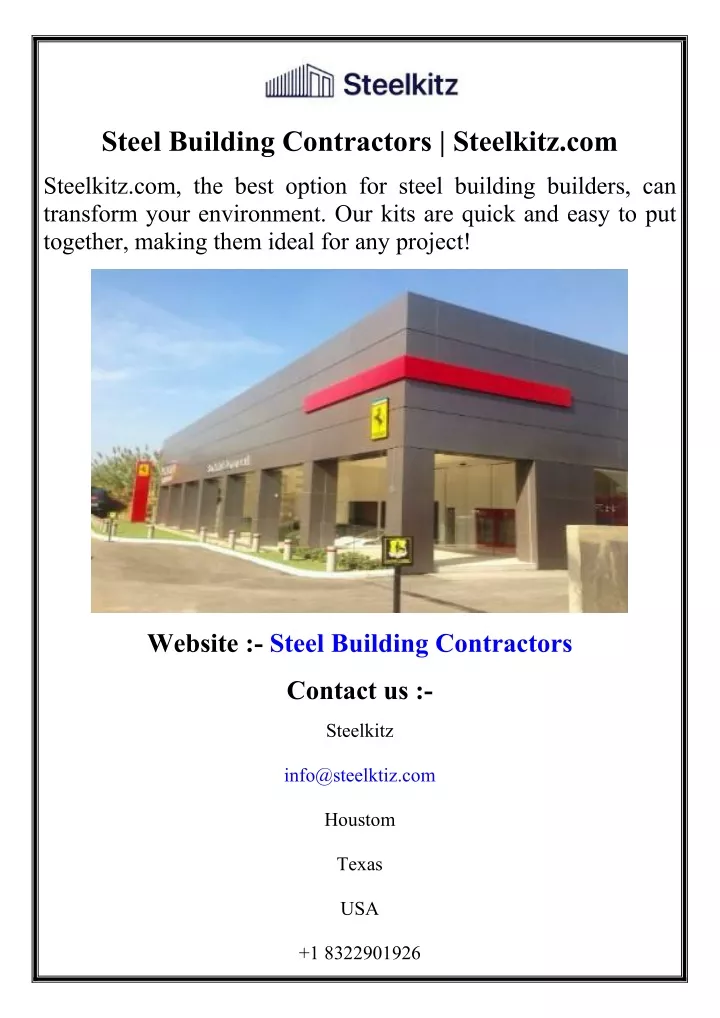 steel building contractors steelkitz com