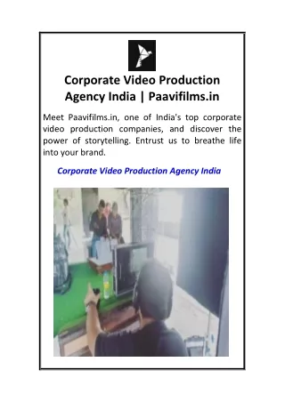 Corporate Video Production Agency India Paavifilms.in