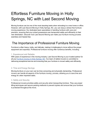 Effortless Furniture Moving in Holly Springs, NC with Last Second Moving