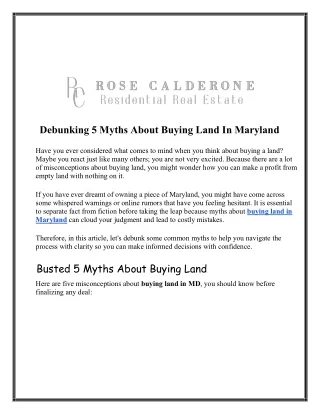 Debunking 5 Myths About Buying Land In Maryland