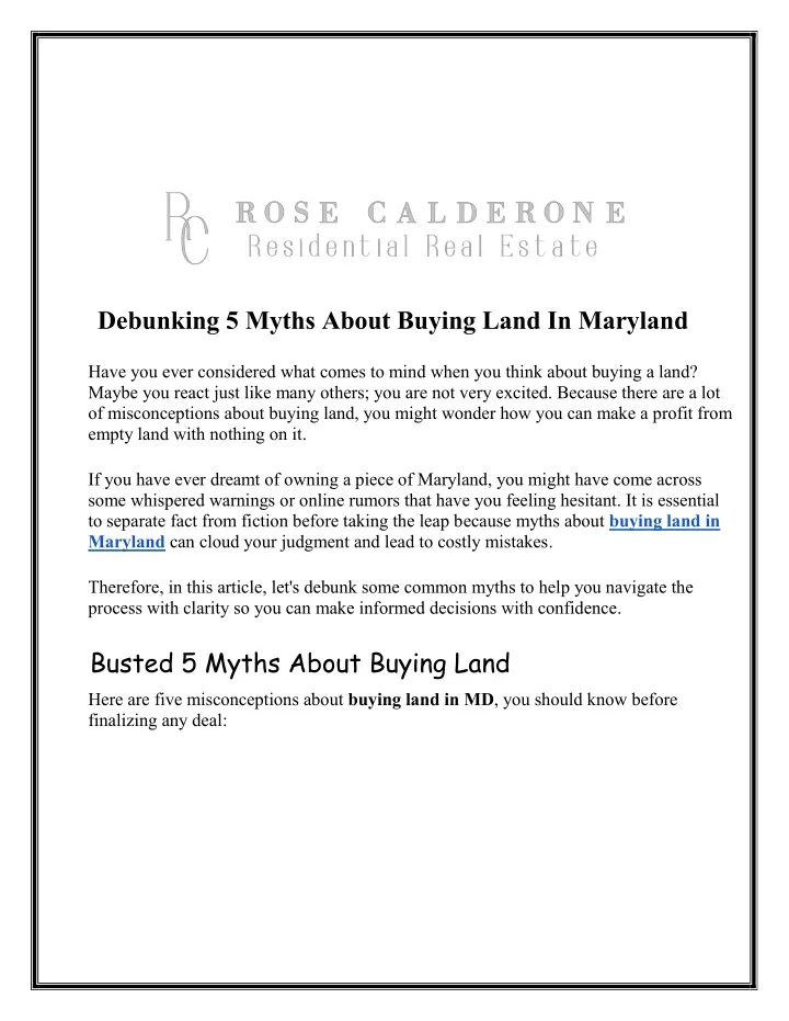 debunking 5 myths about buying land in maryland