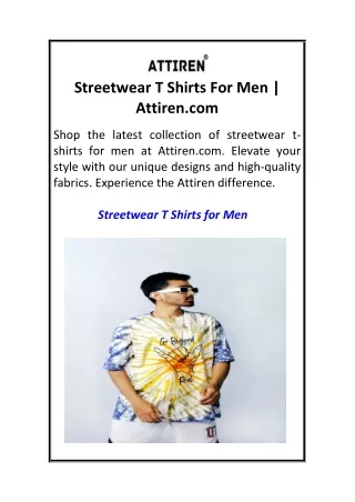 Streetwear T Shirts For Men  Attiren.com
