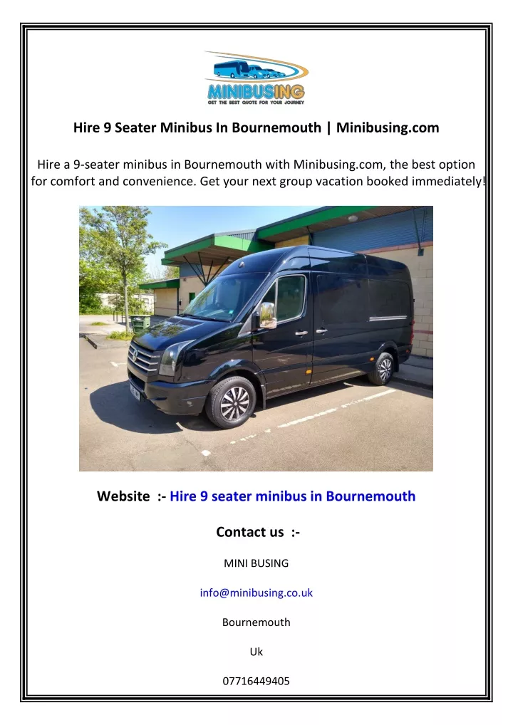 hire 9 seater minibus in bournemouth minibusing