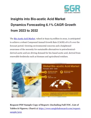 Insights into Bio-acetic Acid Market Dynamics Forecasting 6.1% CAGR Growth from