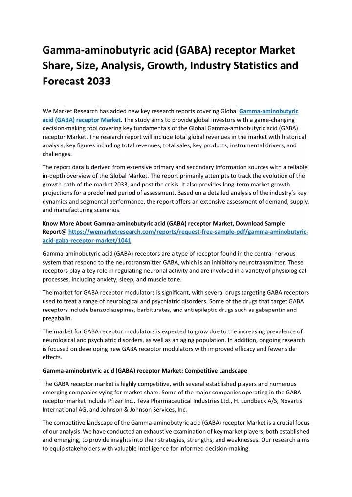 gamma aminobutyric acid gaba receptor market