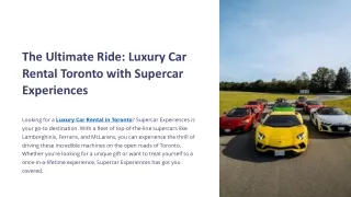 The Ultimate Ride Luxury Car Rental Toronto with Supercar Experiences