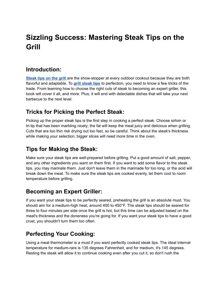 sizzling success mastering steak tips on the grill