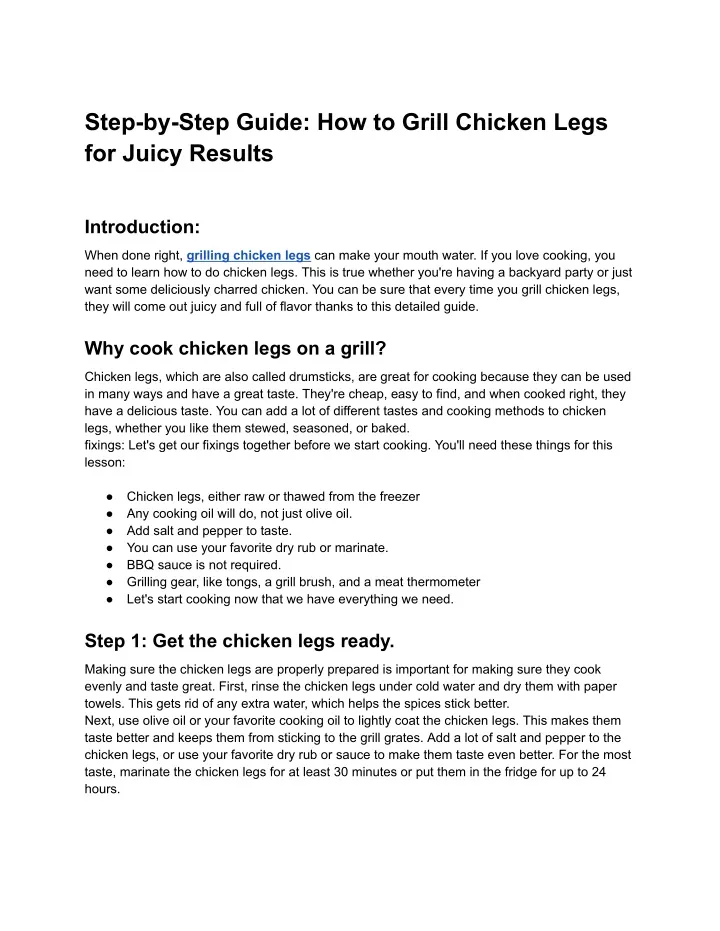 step by step guide how to grill chicken legs