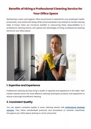 Benefits of Hiring a Professional Cleaning Service for Your Office Space