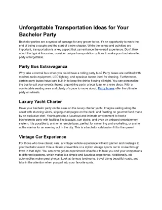 Unforgettable Transportation Ideas for Your Bachelor Party