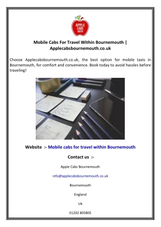 Mobile Cabs For Travel Within Bournemouth   Applecabsbournemouth.co.uk