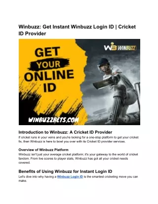 Winbuzz_ Get Instant Winbuzz Login ID _ Cricket ID Provider